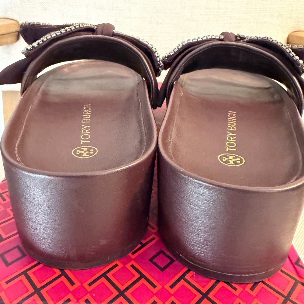 TORY BURCH Plum Crystal Bow Slide sz 9 - Picture 4 of 7